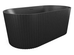 Baignoire Îlot|Vente-unique Baignoire îlot striée en acrylique - Noir mat - 220L - 150 x 75 x 58 cm - ALIENA