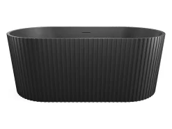 Baignoire Îlot|Vente-unique Baignoire îlot striée en acrylique - Noir mat - 220L - 150 x 75 x 58 cm - ALIENA