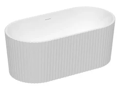 Baignoire Îlot|Vente-unique Baignoire îlot striée en acrylique - Blanc brillant - 220L - 150 x 75 x 58 cm - ALIENA