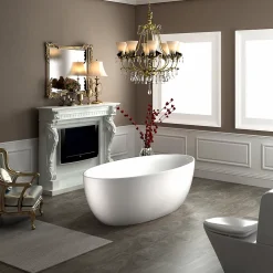 Bernstein Baignoire îlot TERRA acrylique blanc mat - 186x88x60cm - Garantie 5 ans - Sans robinet, Avec siphon