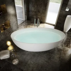 Bernstein Baignoire îlot TERRA acrylique blanc mat - 186x88x60cm - Garantie 5 ans - Sans robinet, Avec siphon