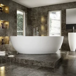 Bernstein Baignoire îlot TERRA acrylique blanc mat - 186x88x60cm - Garantie 5 ans - Sans robinet, Avec siphon