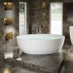 Bernstein Baignoire îlot TERRA acrylique blanc mat - 186x88x60cm - Garantie 5 ans - Sans robinet, Avec siphon