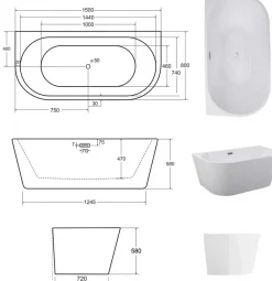 Azura Home Design Baignoire îlot VICA GLAM SILVER 80 cm - 150cm