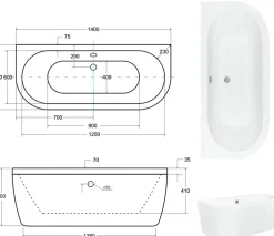 Baignoire Îlot|Azura Home Design Baignoire îlot VISTA 140/- 140 x 75 cm