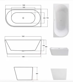 Azura Home Design Baignoire îlot ZOYA GLAM GRAPHITE angle droit - 150 x 75 cm