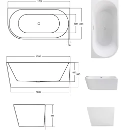 Baignoire Îlot|Azura Home Design Baignoire îlot ZOYA GLAM SILVER angle droit - 170 x 80 cm