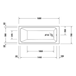 Duravit Baignoire murale acrylique rectangulaire à encastrer salle de bain, 2 dossiers, 160x70x47cm Sans pieds, Blanc, DURAPECOS