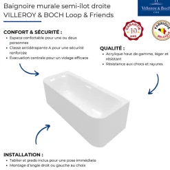 Baignoire Îlot|Villeroy & Boch Baignoire murale semi-îlot Loop & Friends