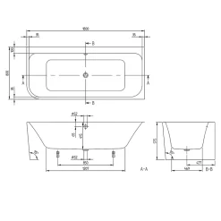 Villeroy & Boch Baignoire murale Architectura pour installation en angle à droite, 1800 x 800 mm, Blanc