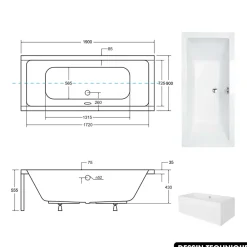 Baignoire Droite|Besco Baignoire rectangulaire - avec Tablier Blanc et Repose Tête OFFERT - QUADRO - 190 x 90 cm