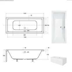 Baignoire Droite|Besco Baignoire rectangulaire - 165 x 75 cm - avec Habillage - Pieds - Vidage Chrome - QUADRO