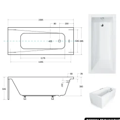 Besco Baignoire rectangulaire - avec Tablier Blanc et Repose Tête OFFERT - MODERN - 160 x 70 cm