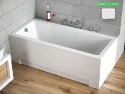 Baignoire Droite|Besco Baignoire rectangulaire - avec Tablier Blanc et Repose Tête OFFERT - MODERN - 140 x 70 cm