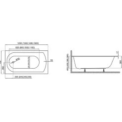 Baignoire D'Angle|Badland Baignoire rectangulaire 130 x 70 CLASSIC SLIM acrylique blanc + Support stabilisateur en polystyrène + Pieds + Vidage à chromé