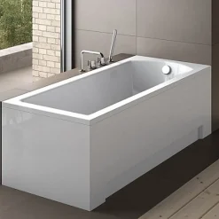 Baignoire D'Angle|Badland Baignoire rectangulaire 140 x 70 MODERN acrylique blanc + Support stabilisateur en polystyrène + Pieds + Vidage à chromé