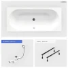 Baignoire Droite|Besco Baignoire rectangulaire - 160 x 75 cm - sans Habillage - avec Pieds - Vidage Chrome - VITAE