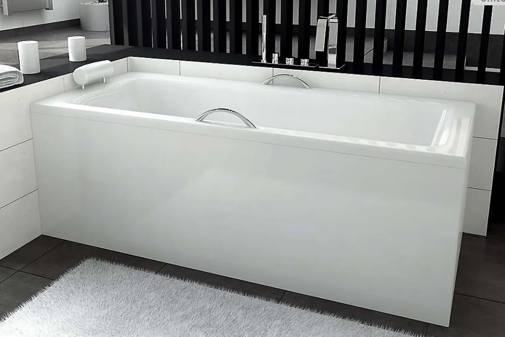 Besco Baignoire rectangulaire - 100 x 70 cm - avec Habillage - Pieds - Vidage Chrome - TALIA