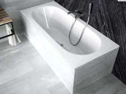 Baignoire Droite|Besco Baignoire rectangulaire - 160 x 75 cm - sans Habillage - avec Pieds - Vidage Chrome - VITAE SLIM