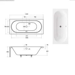 Baignoire Droite|Besco Baignoire rectangulaire - 160 x 75 cm - sans Habillage - avec Pieds - Vidage Chrome - VITAE SLIM