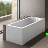 Baignoire Droite|Besco Baignoire rectangulaire + tablier blanc + repose tête - SHEA - 150 x 70 cm