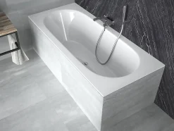 Baignoire D'Angle|Badland Baignoire rectangulaire 180 x 80 VITAE SLIM acrylique blanc + Habillage en polystyrène (4 cm) + Pieds + Vidage à chromé