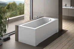 Baignoire D'Angle|Badland Baignoire rectangulaire 170 x 70 SHEA acrylique blanc + Support stabilisateur en polystyrène + Pieds + Vidage à chromé