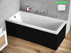 Besco Baignoire rectangulaire - avec Tablier Noir Mat et Repose Tête OFFERT - MODERN - 170 x 70 cm