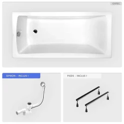 Baignoire Droite|Besco Baignoire rectangulaire - 160 x 70 cm - sans Habillage - avec Pieds - Vidage Chrome - OPTIMA