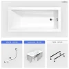Baignoire Droite|Besco Baignoire rectangulaire - 140 x 70 cm - avec Habillage - Pieds - Vidage Chrome - MODERN