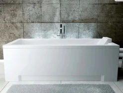 Baignoire Droite|Besco Baignoire rectangulaire - 140 x 70 cm - avec Habillage - Pieds - Vidage Chrome - MODERN