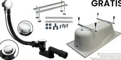 Badland Baignoire rectangulaire 100 x 70 TALIA acrylique blanc, sans Habillage + Pieds + Vidage à chromé