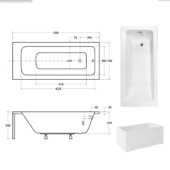 Besco Baignoire rectangulaire - 120 x 70 cm - avec Habillage - Pieds - Vidage Chrome - TALIA