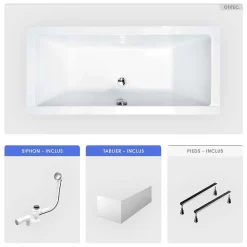 Baignoire Droite|Besco Baignoire rectangulaire - 190 x 90 cm - avec Tablier - Pieds - Vidage Chrome - QUADRO
