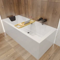 Baignoire D'Angle|Badland Baignoire rectangulaire 155 x 70 QUADRO acrylique blanc, sans Habillage + Repose Tête + Pieds + Vidage à chromé