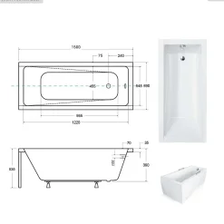 Baignoire Droite|Besco Baignoire rectangulaire - 150 x 70 cm - sans Habillage - avec Pieds - Vidage Chrome - MODERN