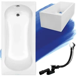 Baignoire D'Angle|Badland Baignoire rectangulaire 130 x 70 ARIA acrylique blanc + Support stabilisateur en polystyrène + Pieds + Vidage à chromé