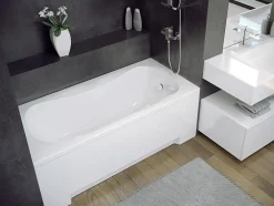 Baignoire D'Angle|Badland Baignoire rectangulaire 130 x 70 ARIA acrylique blanc + Support stabilisateur en polystyrène + Pieds + Vidage à chromé