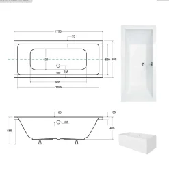 Besco Baignoire rectangulaire - 175 x 80 cm - avec Habillage - Pieds - Vidage Chrome - QUADRO