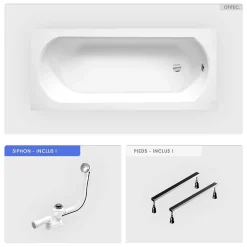 Besco Baignoire rectangulaire - 160 x 75 cm - sans Habillage - avec Pieds - Vidage Chrome - INTRICA
