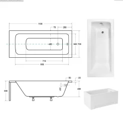 Besco Baignoire rectangulaire - 110 x 70 cm - avec Habillage - Pieds - Vidage Chrome - TALIA
