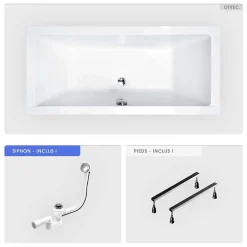 Baignoire Droite|Besco Baignoire rectangulaire - 165 x 75 cm - sans Habillage - avec Pieds - Vidage Chrome - QUADRO