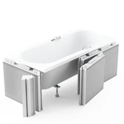Baignoire D'Angle|Badland Baignoire rectangulaire 150 x 70 SHEA SLIM acrylique blanc + Habillage en polystyrène (4 cm) + Pieds + Vidage à chromé