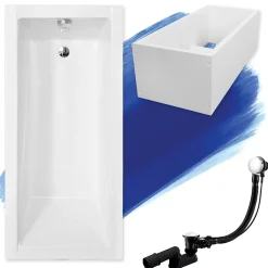 Badland Baignoire rectangulaire 170 x 70 MODERN acrylique blanc + Support stabilisateur en polystyrène + Pieds + Vidage à chromé