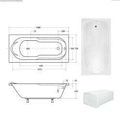 Besco Baignoire rectangulaire - 190 x 80 cm - avec Habillage - Pieds - Vidage Chrome - BONA