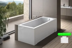Besco Baignoire rectangulaire + tablier blanc + repose tête - SHEA - 140 x 70 cm