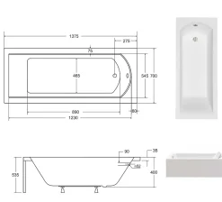 Besco Baignoire rectangulaire + tablier blanc + repose tête - SHEA - 140 x 70 cm
