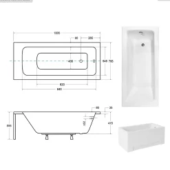 Baignoire Droite|Besco Baignoire rectangulaire - 100 x 70 cm - avec Tablier Blanc - Pieds - Vidage Chrome - TALIA