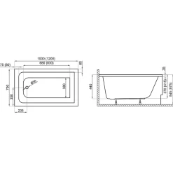 Baignoire D'Angle|Badland Baignoire rectangulaire 100 x 70 CAPRI acrylique blanc + Support stabilisateur en polystyrène + Pieds + Vidage à chromé