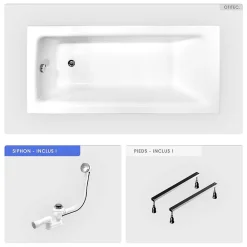 Besco Baignoire rectangulaire - 170 x 75 cm - sans Habillage - avec Pieds - Vidage Chrome - TALIA